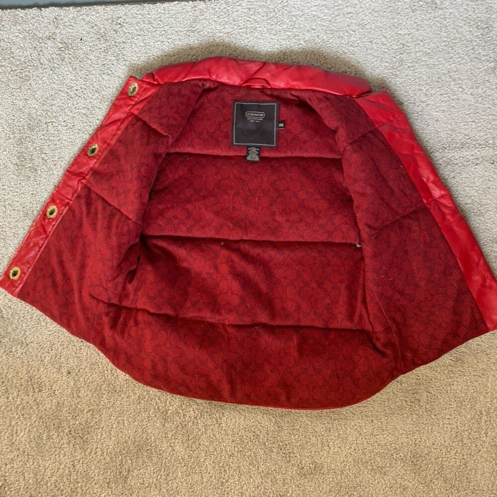 Coach Red Leather Down Puffy Vest w/ Turn lock Gold Hardware Womens Size XS - Picture 6 of 12